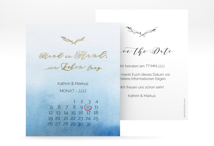 Save the Date-Kalenderblatt Divine Kalenderblatt-Karte blau gold