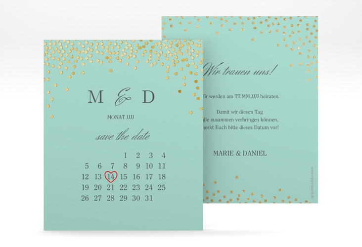 Save the Date-Kalenderblatt Glitter Kalenderblatt-Karte mint gold