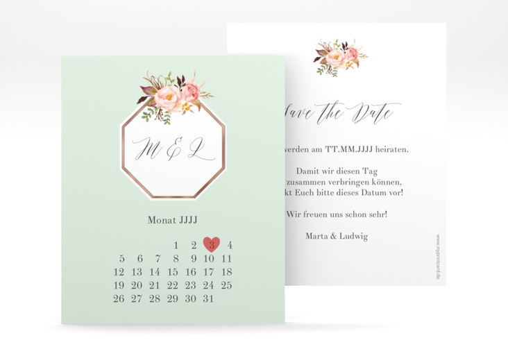 Save the Date-Kalenderblatt Prachtvoll Kalenderblatt-Karte mint rosegold