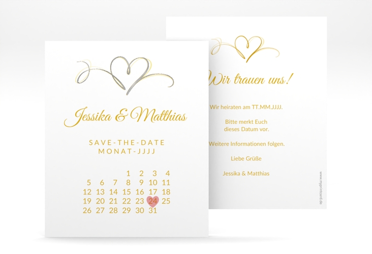 Save the Date-Kalenderblatt Envie Kalenderblatt-Karte gold silber