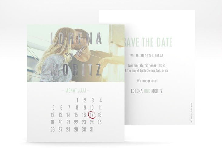 Save the Date-Kalenderblatt Memory Kalenderblatt-Karte mint silber