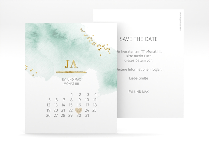 Save the Date-Kalenderblatt Pastell Kalenderblatt-Karte mint gold