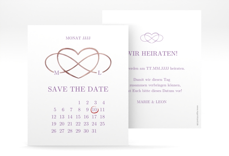 Save the Date-Kalenderblatt Infinity Kalenderblatt-Karte lila rosegold