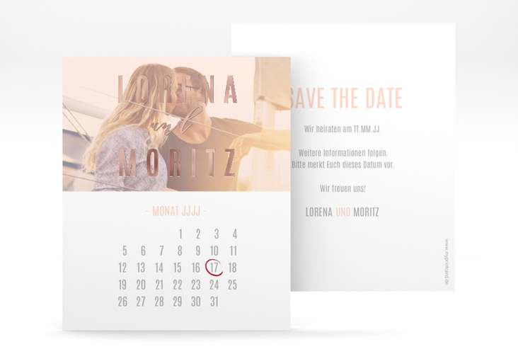 Save the Date-Kalenderblatt Memory Kalenderblatt-Karte rosa rosegold