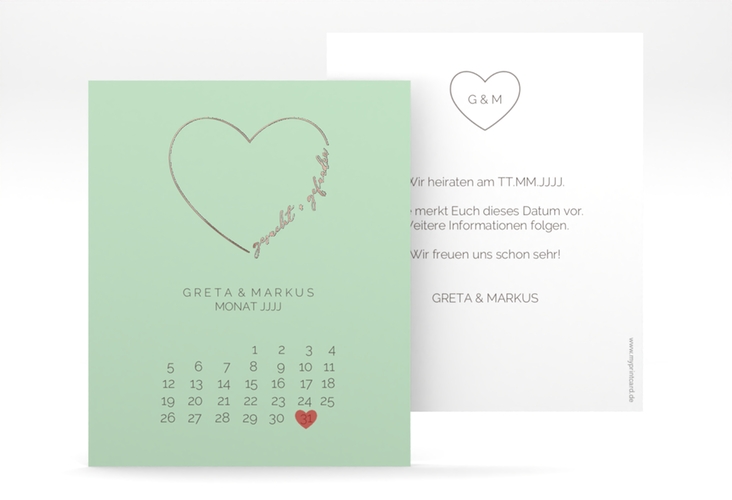 Save the Date-Kalenderblatt Lebenstraum Kalenderblatt-Karte mint rosegold