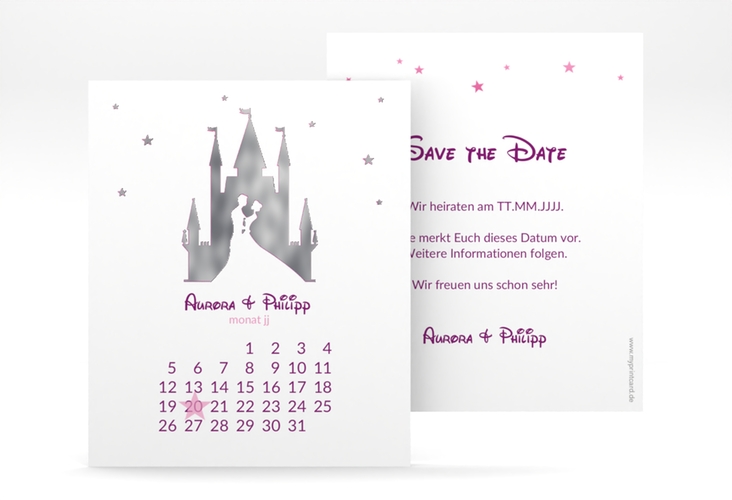 Save the Date-Kalenderblatt Castle Kalenderblatt-Karte pink silber