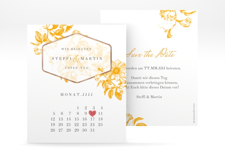 Save the Date-Kalenderblatt Magnificent Kalenderblatt-Karte gelb rosegold