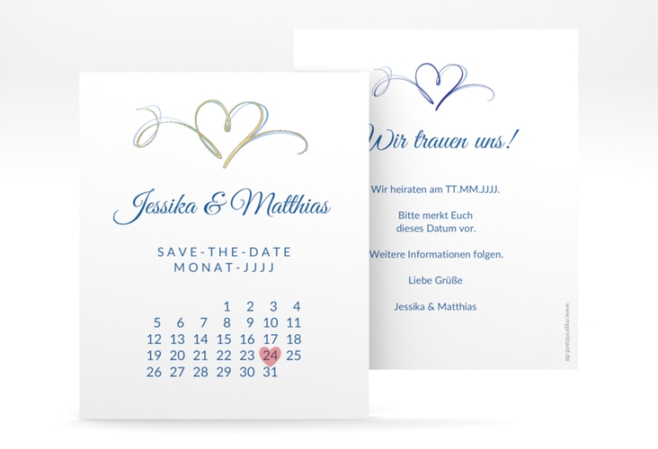 Save the Date-Kalenderblatt Envie Kalenderblatt-Karte blau gold