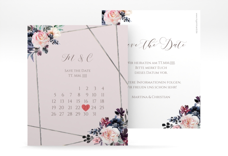 Save the Date-Kalenderblatt Azalie Kalenderblatt-Karte rosa silber