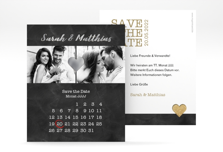 Save the Date-Kalenderblatt Sparkly Kalenderblatt-Karte gold silber