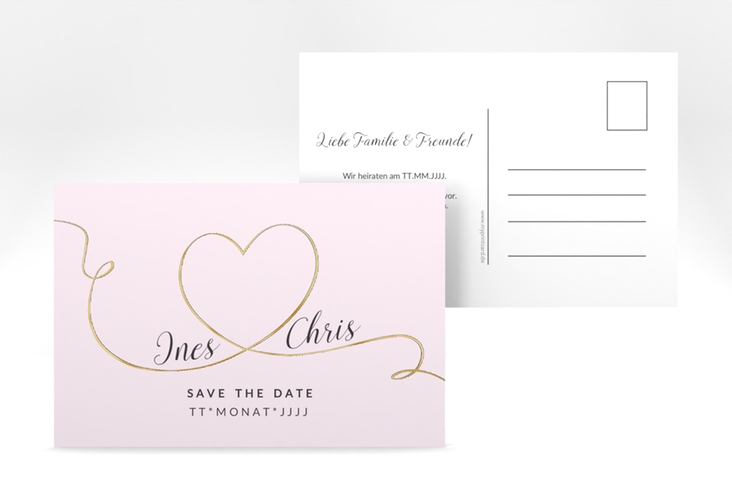 Save the Date-Postkarte Dolce A6 Postkarte rosa gold