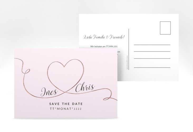 Save the Date-Postkarte Dolce A6 Postkarte rosa rosegold