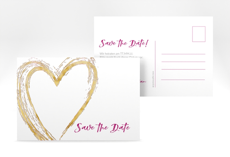 Save the Date-Postkarte Liebe A6 Postkarte pink gold