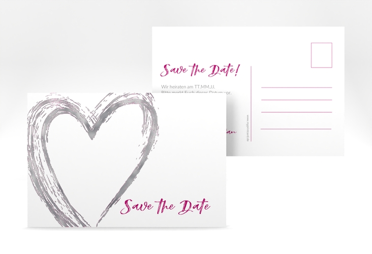 Save the Date-Postkarte Liebe A6 Postkarte pink silber