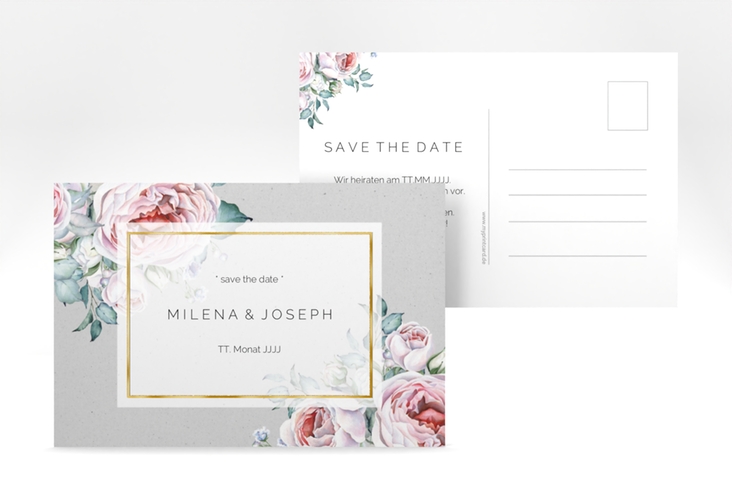 Save the Date-Postkarte Embrace A6 Postkarte grau gold