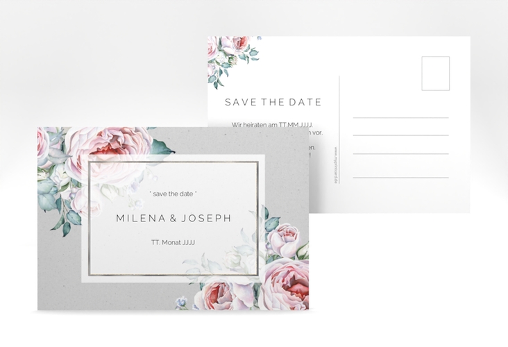 Save the Date-Postkarte Embrace A6 Postkarte grau silber