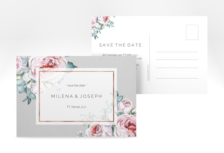 Save the Date-Postkarte Embrace A6 Postkarte grau rosegold