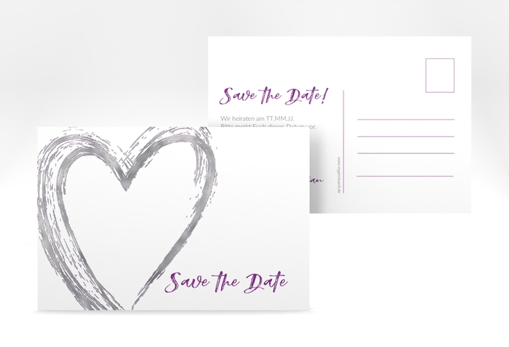 Save the Date-Postkarte Liebe A6 Postkarte lila silber