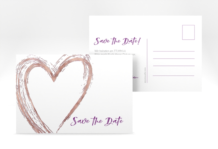 Save the Date-Postkarte Liebe A6 Postkarte lila rosegold