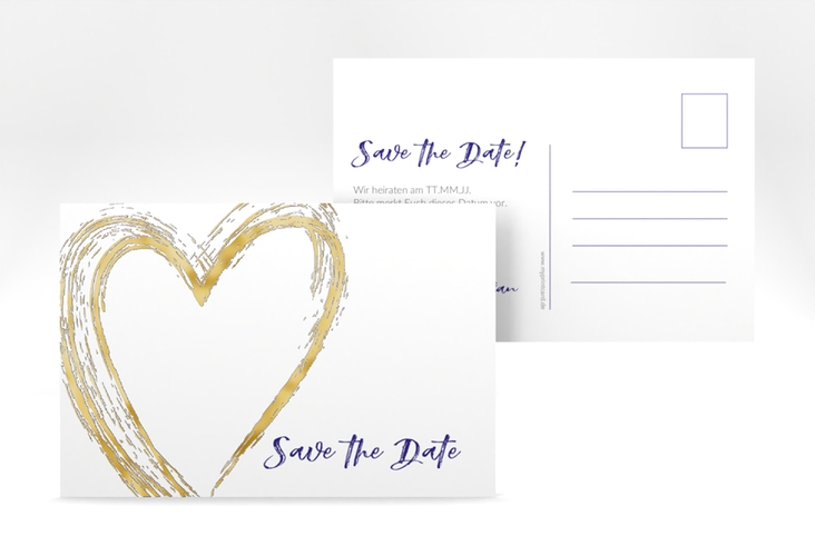 Save the Date-Postkarte Liebe A6 Postkarte blau gold