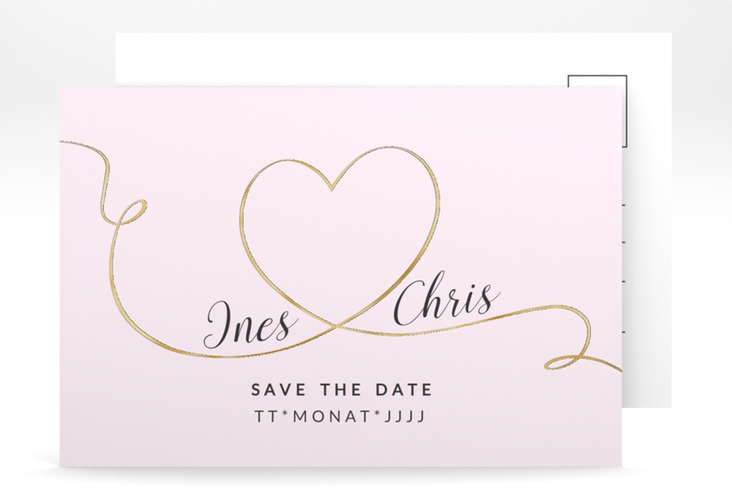 Save the Date-Postkarte Dolce A6 Postkarte rosa gold