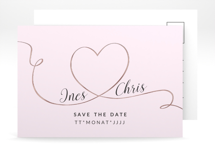 Save the Date-Postkarte Dolce A6 Postkarte rosa rosegold