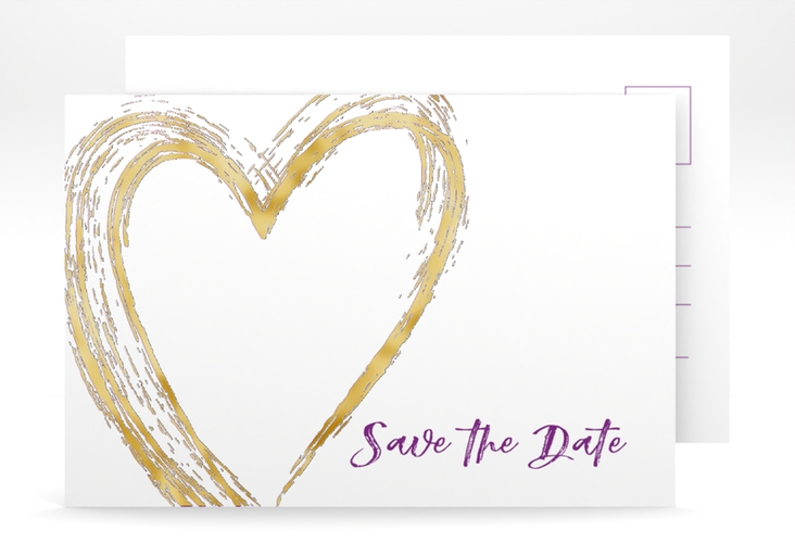 Save the Date-Postkarte Liebe A6 Postkarte lila gold