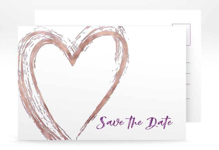 Save the Date-Postkarte Liebe A6 Postkarte lila rosegold