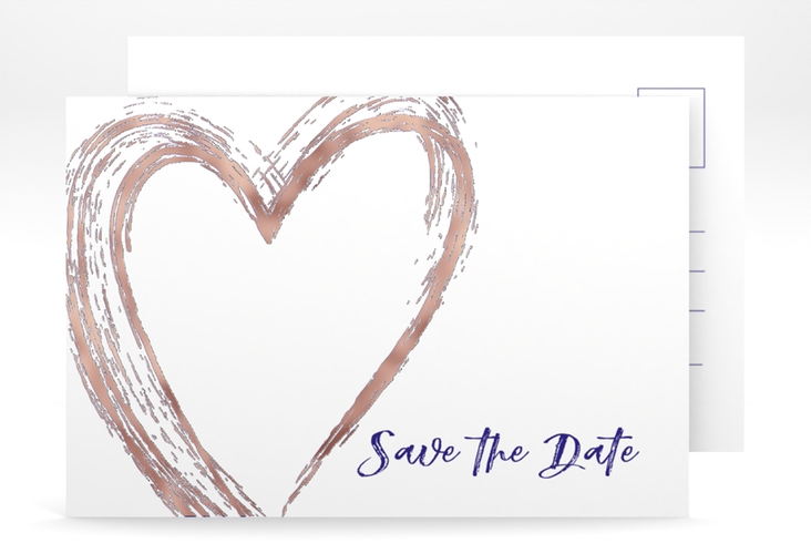 Save the Date-Postkarte Liebe A6 Postkarte blau rosegold