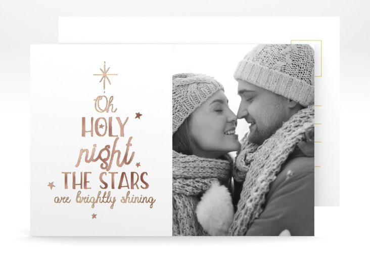 Weihnachtskarte Winterhimmel A6 Postkarte gold rosegold mit Liedtext und Foto