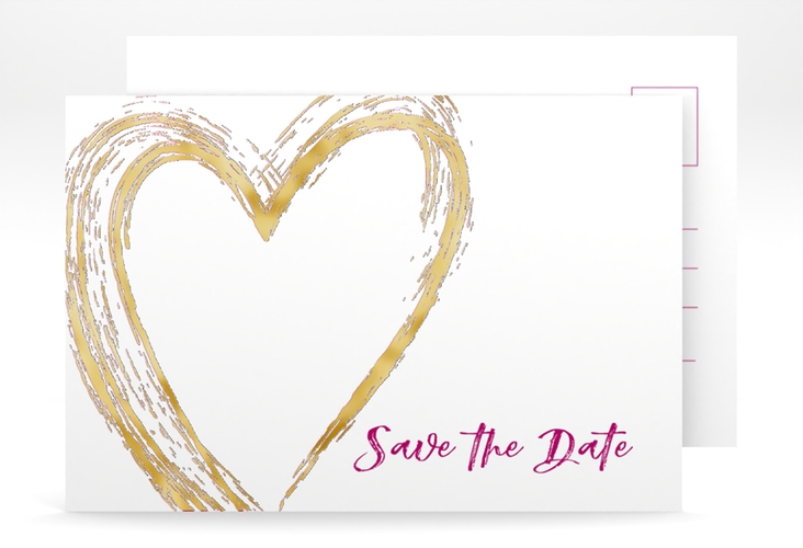 Save the Date-Postkarte Liebe A6 Postkarte pink gold