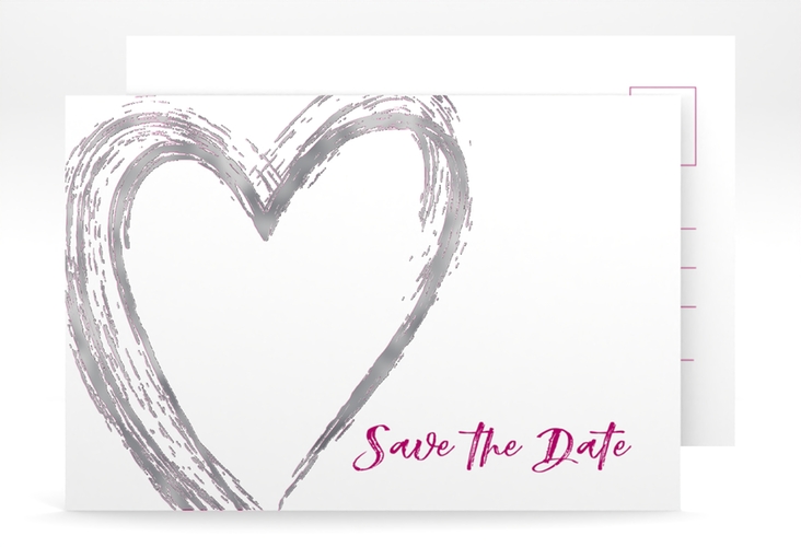 Save the Date-Postkarte Liebe A6 Postkarte pink silber