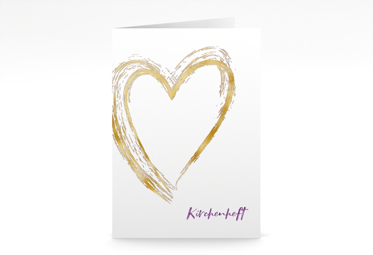 Kirchenheft Hochzeit Liebe A5 Klappkarte hoch lila gold