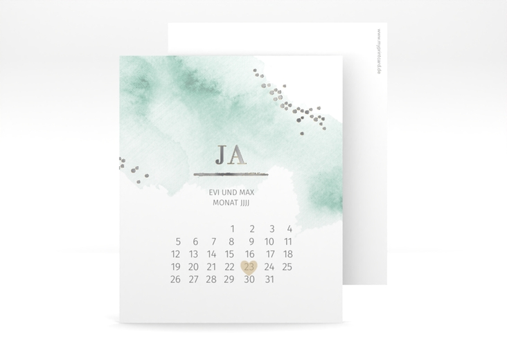 Save the Date-Kalenderblatt Pastell Kalenderblatt-Karte mint silber