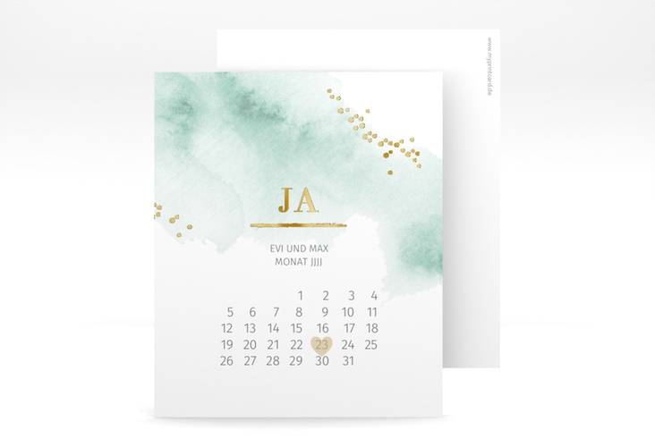 Save the Date-Kalenderblatt Pastell Kalenderblatt-Karte mint gold