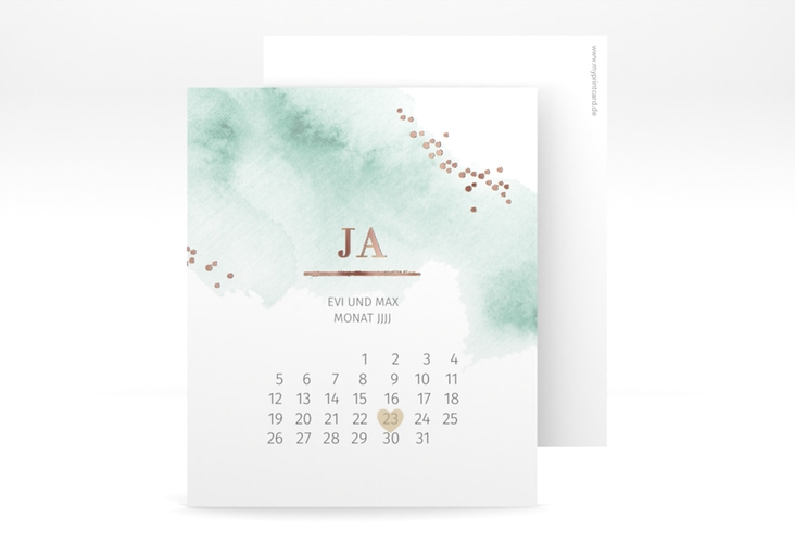 Save the Date-Kalenderblatt Pastell Kalenderblatt-Karte mint rosegold