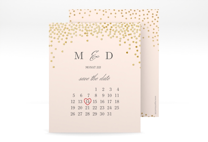 Save the Date-Kalenderblatt Glitter Kalenderblatt-Karte rosa gold