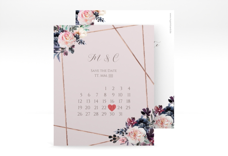 Save the Date-Kalenderblatt Azalie Kalenderblatt-Karte rosa rosegold