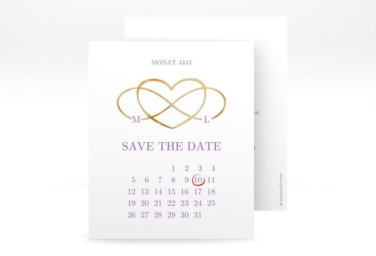 Save the Date-Kalenderblatt Infinity Kalenderblatt-Karte lila gold