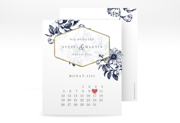 Save the Date-Kalenderblatt Magnificent Kalenderblatt-Karte blau gold