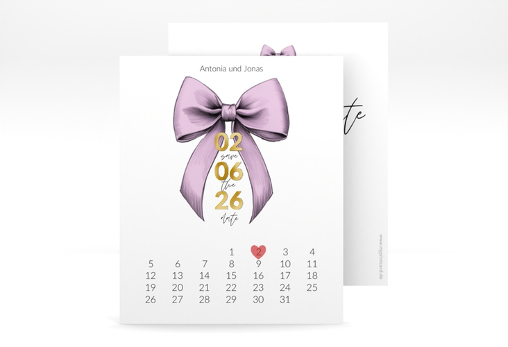 Save the Date-Kalenderblatt Schleife Kalenderblatt-Karte rosa gold