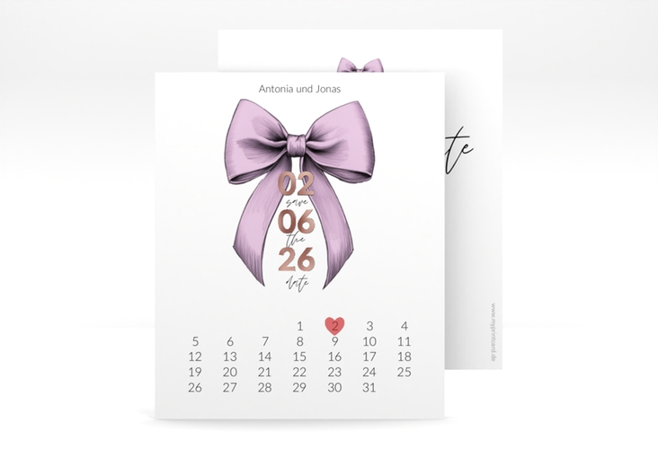 Save the Date-Kalenderblatt Schleife Kalenderblatt-Karte rosa rosegold