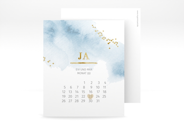 Save the Date-Kalenderblatt Pastell Kalenderblatt-Karte blau gold