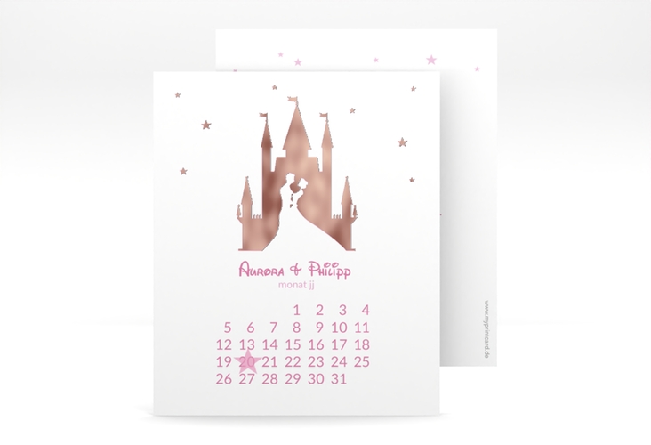 Save the Date-Kalenderblatt Castle Kalenderblatt-Karte rosa rosegold