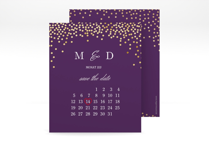 Save the Date-Kalenderblatt Glitter Kalenderblatt-Karte lila gold