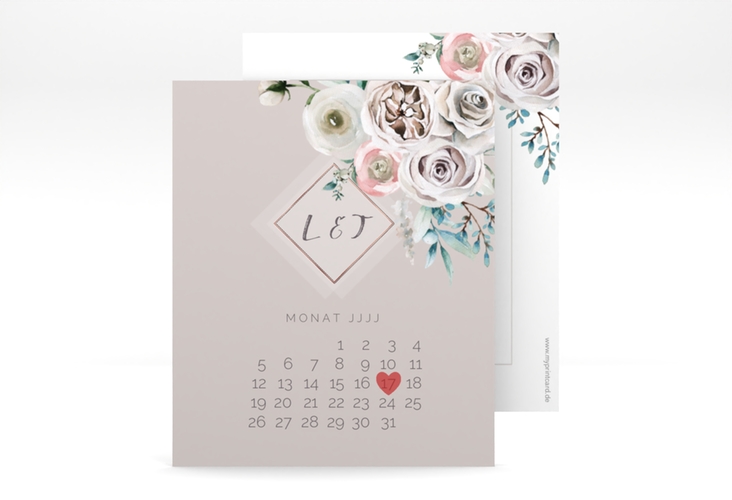 Save the Date-Kalenderblatt Romance Kalenderblatt-Karte rosa rosegold