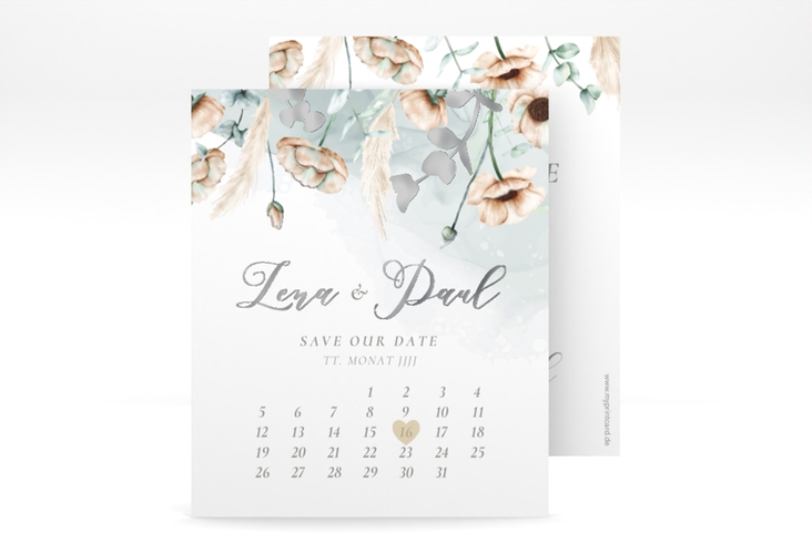 Save the Date-Kalenderblatt Anemone Kalenderblatt-Karte mint silber