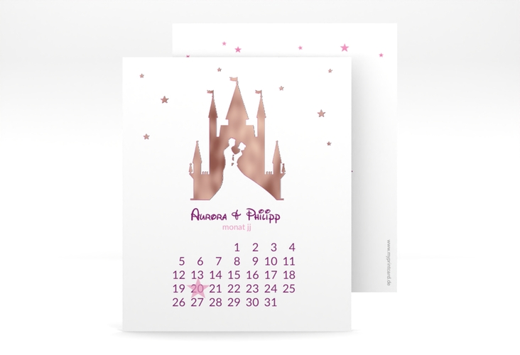 Save the Date-Kalenderblatt Castle Kalenderblatt-Karte pink rosegold