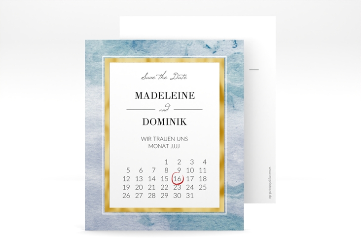 Save the Date-Kalenderblatt Marble Kalenderblatt-Karte blau gold