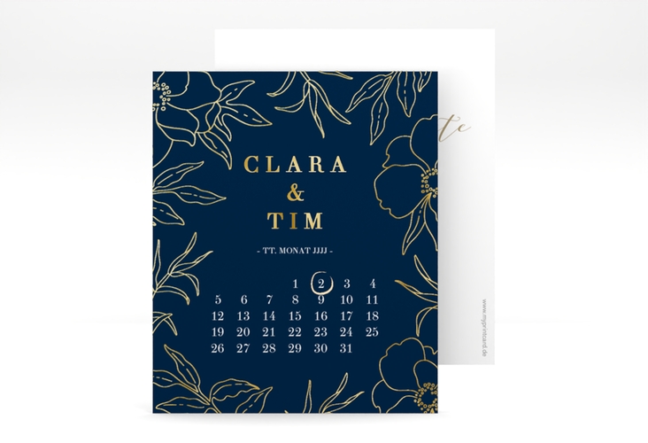 Save the Date-Kalenderblatt Contour Kalenderblatt-Karte blau gold